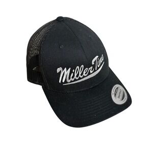 Yupoong The Classics Miller Time Black Trucker Hat Snapback Mesh Baseball Cap